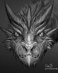  dragon greyscale horn j._r._r._tolkien looking_at_viewer male maugryph monochrome scalie signature sketch smaug the_hobbit western_dragon 