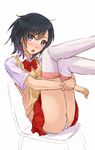  black_hair blue_eyes kazeno legs_up original school_uniform short_hair solo thighhighs 