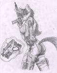  2014 anthro anthrofied black_and_white clothing cutie_mark equine female friendship_is_magic grenade greyscale gun hair horn horse levitation looking_at_viewer magic mammal mass_effect metalfoxxx monochrome my_little_pony pistol plain_background pony ranged_weapon sci-fi skinsuit space_suit twilight_sparkle_(mlp) unicorn weapon white_background 
