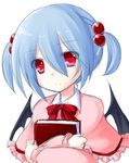  bad_id bad_pixiv_id bat_wings blue_hair book dress hair_bobbles hair_ornament holding holding_book looking_at_viewer muraji0419 oni_musume_(yume_2kki) red_eyes sketch solo twintails wings yume_2kki 