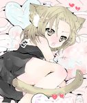  1girl animal_ears black_dress blonde_hair blush cat_ears dress fangs ichi_(antonym) kyouyama_anna medium_hair shaman_king short_hair solo tail yellow_eyes 