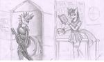  anthro anthrofied bandage book book_shelf bookshelf clothing cup english_text equine eye_patch eyewear female friendship_is_magic gun horn horse mammal messy_hair metalfoxxx monochrome mug my_little_pony pony ranged_weapon rifle scope silencer skinsuit skirt socks spiked_hair standing text torn_clothing twilight_sparkle_(mlp) unicorn weapon window 