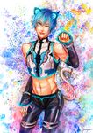  abs animal_ears blue_eyes blue_hair cat_ears cat_tail kaito male_focus navel neko_cyber_(module) pony_(artist) project_diva_(series) project_diva_2nd solo tail vocaloid 