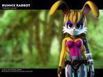  3d anthro blonde_hair breasts bunnie_rabbot cleavage clothed clothing cyborg female green_eyes hair lagomorph looking_at_viewer mammal one-dimensional-man rabbit sega smile solo sonic_(series) 
