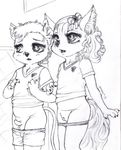  black_and_white cat clothing cub duo feline female gym hair invalid_tag jader male mammal monochrome panties penis pink_hair pussy school_uniform shirt uncut underwear undressing young 