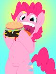  burger cutie_mark equine female food friendship_is_magic hair horse mammal multicolored_background my_little_pony navel pink_hair pinkie_pie_(mlp) pony solo teeth titi 