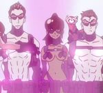  1girl 2boys avatar:_the_last_airbender bangs bolin kill_la_kill korra legend_of_korra lowres mako_(avatar) multiple_boys nickelodeon nudist_beach_uniform pabu parody the_legend_of_korra trigger_(company) 