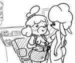  blush breasts breasts_out butt canine cooltime-fooltime dog female harriet harriet_(animal_crossing) isabelle_(animal_crossing) mammal monochrome nintendo nude poodle sweat undressing video_games 