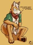  anthro bottomless canine clothed clothing dialogue exposed flaccid foreskin fox fox_mccloud humanoid_penis male mammal neckerchief nintendo nipples paws penis solo star_fox text ventkazemaru video_games whiskers 