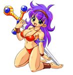  athena_(series) barefoot bikini green_eyes ichiyasu kneeling long_hair princess_athena purple_hair red_bikini snk swimsuit sword weapon 