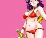  athena_(series) azuki_osamitsu bikini navel princess_athena purple_hair red_bikini snk solo swimsuit sword weapon 