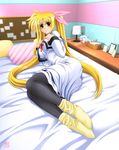  blonde_hair breasts cosplay fate_testarossa kamogawa_tanuki large_breasts long_hair lyrical_nanoha mahou_shoujo_lyrical_nanoha_strikers pantyhose red_eyes school_uniform socks socks_over_pantyhose solo twintails very_long_hair 