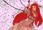  choker dress egawa_satsuki flower gothic_lolita hairband jpeg_artifacts lolita_fashion long_hair persona persona_3 plant red_hair ribbon rose solo thorns vines white_dress yoshino_chidori 