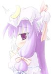  animal_ears cat_ears hat licking natsuki_(silent_selena) patchouli_knowledge plate purple_eyes purple_hair solo touhou 