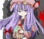  artist_request blood book braid crescent hat long_hair lowres patchouli_knowledge purple_eyes purple_hair solo touhou 