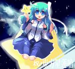  blue_eyes detached_sleeves green_hair kochiya_sanae mario_(series) shin_(new) solo star starman_(mario) super_mario_bros. touhou translated undefined_fantastic_object |_| 