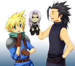  &gt;:( black_hair blonde_hair blue_eyes chibi cloud_strife crisis_core_final_fantasy_vii final_fantasy final_fantasy_vii frown littlebigplanet male_focus meru multiple_boys sackboy sephiroth v-shaped_eyebrows zack_fair 