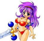  athena_(series) bikini blue_eyes ichiyasu long_hair princess_athena purple_hair red_bikini snk solo swimsuit sword weapon 