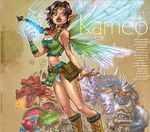  black_hair blue_panties bodypaint boots breasts choker circlet claws cleavage crop_top dragon facepaint fairy fangs green_eyes jewelry kameo kameo:_elements_of_power large_breasts midriff monster necklace panties skirt solo tank_top tattoo teeth underwear wings 