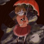  braid kino_tener lowres madotsuki pink_shirt rain reflection shirt solo twin_braids umbrella yume_nikki 