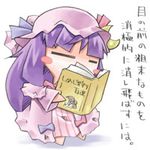  braid chibi hat lowres nyagakiya patchouli_knowledge purple_eyes purple_hair solo touhou translation_request 