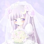  braid bridal_veil bride dress hat iganseijin patchouli_knowledge purple_eyes purple_hair solo tiara touhou veil wedding_dress 