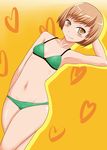  armpits bad_id bad_pixiv_id bikini brown_eyes brown_hair heart highres persona persona_4 satonaka_chie short_hair solo sugamo swimsuit 