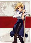  absurdres ahoge artoria_pendragon_(all) blonde_hair boots fate/stay_night fate_(series) fujii_maki green_eyes highres pantyhose saber solo sword weapon zoom_layer 