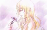  artist_request blonde_hair claymore closed_eyes flora_(claymore) flower solo wavy_hair 