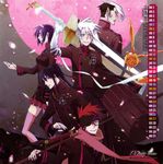  4boys allen_walker arystar_krory d.gray-man eyepatch highres hoshino_katsura kanda_yuu lavi lenalee_lee multiple_boys official_art sword thighhighs timcanpy uniform weapon 