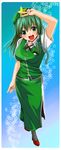  bad_id bad_pixiv_id cosplay green_eyes green_hair hong_meiling hong_meiling_(cosplay) kochiya_sanae long_hair snake solo touhou v yuuki_(ashitahare) 