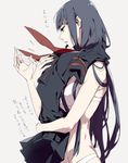  black_hair bra comforting hug izumi_(nagashi) kill_la_kill kiryuuin_satsuki living_clothes long_hair panties patting senketsu spoilers translated underwear white_bra white_panties 