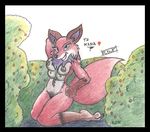  anthro areola arm_behind_head blue_eyes breasts canine chest_tuft female fox fur gloves_(marking) kana kneeling mammal markings multi_breast nipples nude outside red_fur reddragonkan socks_(marking) solo tuft white_fur wolf 