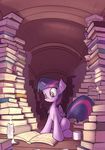  book candle candlestick cup equine eyewear female fire friendship_is_magic glasses hair horn horse library mammal mug multi-colored_hair my_little_pony pony purple_eyes purple_hair reading sitting steam subjectnumber2394 twilight_sparkle_(mlp) winged_unicorn wings 