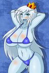  adventure_time blue_eyes blue_skin breasts cleavage curvy dr._omonemushi huge_breasts ice_queen sharp_teeth swimsuit white_hair 