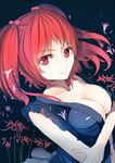  breasts cleavage crossed_arms culter flower hair_bobbles hair_ornament medium_breasts onozuka_komachi red_eyes red_hair short_hair smile solo spider_lily touhou two_side_up 