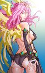  aqua_eyes archangel_metatron_(p&amp;d) ass black_panties breasts bridal_gauntlets from_behind hands_on_ass highres large_breasts looking_back panties pink_hair puzzle_&amp;_dragons sideboob sketch solo take_(draghignazzo) underwear 