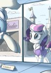  beret blue_eyes building canterlot clothing cloud cutie_mark english_text equine female flag friendship_is_magic fur hair hat horn horse jacket mammal my_little_pony outside pony purple_hair rarity_(mlp) sky snow snowing standing subjectnumber2394 text tower unicorn winter 