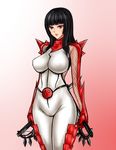  1girl black_beat black_hair bodysuit female hibana hime_cut kunoichi_(game) ninja red_eyes skin_tight solo weapon 