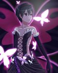  accel_world black_eyes black_hair bug butterfly butterfly_wings cosplay creator_connection crossdressing dress elbow_gloves gloves insect kirito kuroyukihime kuroyukihime_(cosplay) male_focus mechonke solo sword_art_online wings 