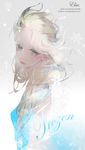  antenna_(draconian) blue_eyes character_name colored_eyelashes copyright_name elsa_(frozen) frozen_(disney) long_hair sad signature silver_hair snowflakes tears watermark web_address white 