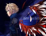  1boy artist_request blonde_hair blue_eyes cloud_strife earrings final_fantasy final_fantasy_vii jewelry male male_focus redcat solo wings 