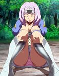  1girl absurdres annelotte blue_dress dress eyes_closed highres long_hair lost_worlds open_mouth panties pink_panties queen&#039;s_blade queen&#039;s_blade_rebellion queen's_blade queen's_blade_rebellion sitting solo spread_legs stitched tiara underwear 