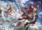  blonde_hair blue_eyes bow_(weapon) feathers green_eyes halo pisuke red_hair weapon wings z/x 