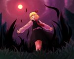  :d blonde_hair blouse darkness full_moon hair_ribbon kannazuki_(devilcode666) moon night open_mouth outstretched_arms red_eyes ribbon rumia short_hair smile solo spread_arms teeth touhou vest 