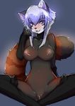  anthro big_breasts breasts cute female fur hair looking_at_viewer mammal naomy nipples nude open_mouth purple_eyes purple_hair pussy red_panda short_hair smile solo spread_legs spreading tail_tuft tuft 