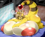  &lt;3 2014 ampharos anthro barefoot big_breasts big_butt blush breasts butt female hair huge_breasts huge_butt huge_nipples hyper hyper_breasts japanese_text long-hair long_hair looking_away nintendo nude orb pok&#233;mon pok&eacute;mon solo text translation_request video_games ymbk 