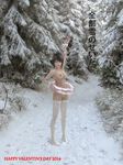  3d armpits breasts brown_hair forest full_body gift incise_soul innertube large_breasts m-rs nature navel nipples nude outdoors short_hair snow solo thighhighs tree white_legwear 