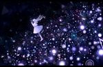  beamed_sixteenth_notes blurry bokeh boots capelet depth_of_field dress dutch_angle eighth_note glowing highres letterboxed long_hair long_sleeves musical_note original pale_skin quarter_note sakimori_(hououbds) solo standing white_hair 