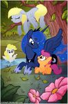  blue_eyes blue_fur blush crown cutie_mark derpy_hooves_(mlp) equine eyes_closed female flower friendship_is_magic fur group hair horn mammal my_little_pony orange_fur pegasus princess_luna_(mlp) scootaloo_(mlp) stepandy surprise_(mlp) water white_fur winged_unicorn wings 